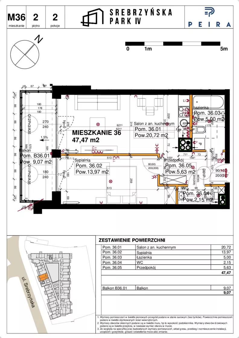 2 pokoje, mieszkanie 47,47 m², piętro 2, oferta nr M36, Srebrzyńska Park IV, Łódź, Polesie, ul. Srebrzyńska 109