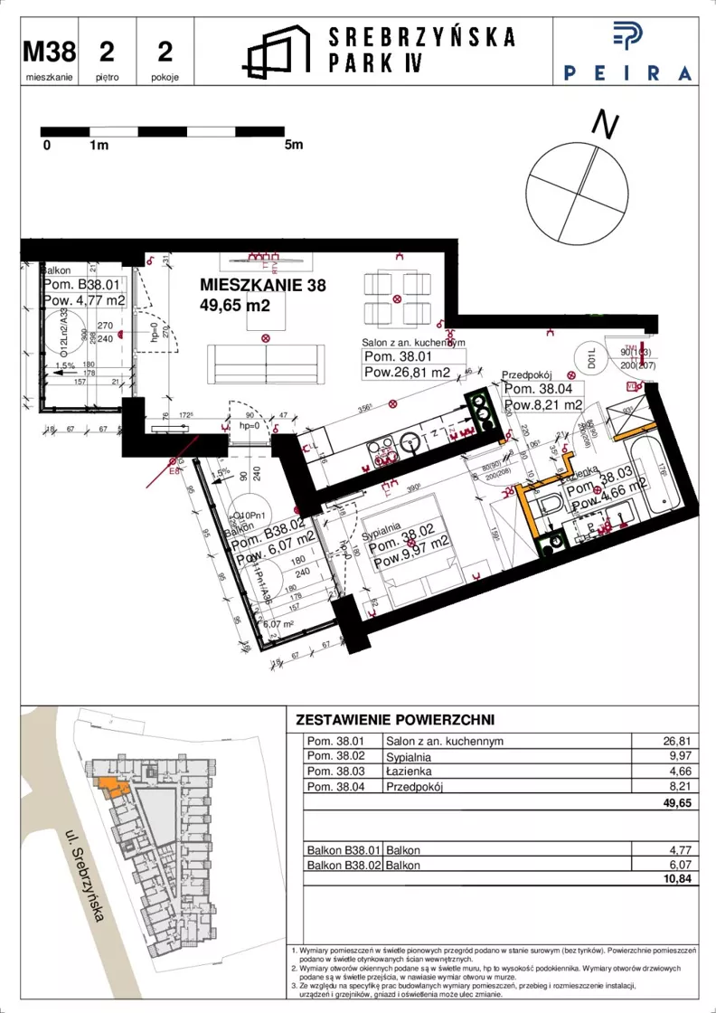 2 pokoje, mieszkanie 49,65 m², piętro 2, oferta nr M38, Srebrzyńska Park IV, Łódź, Polesie, ul. Srebrzyńska 109