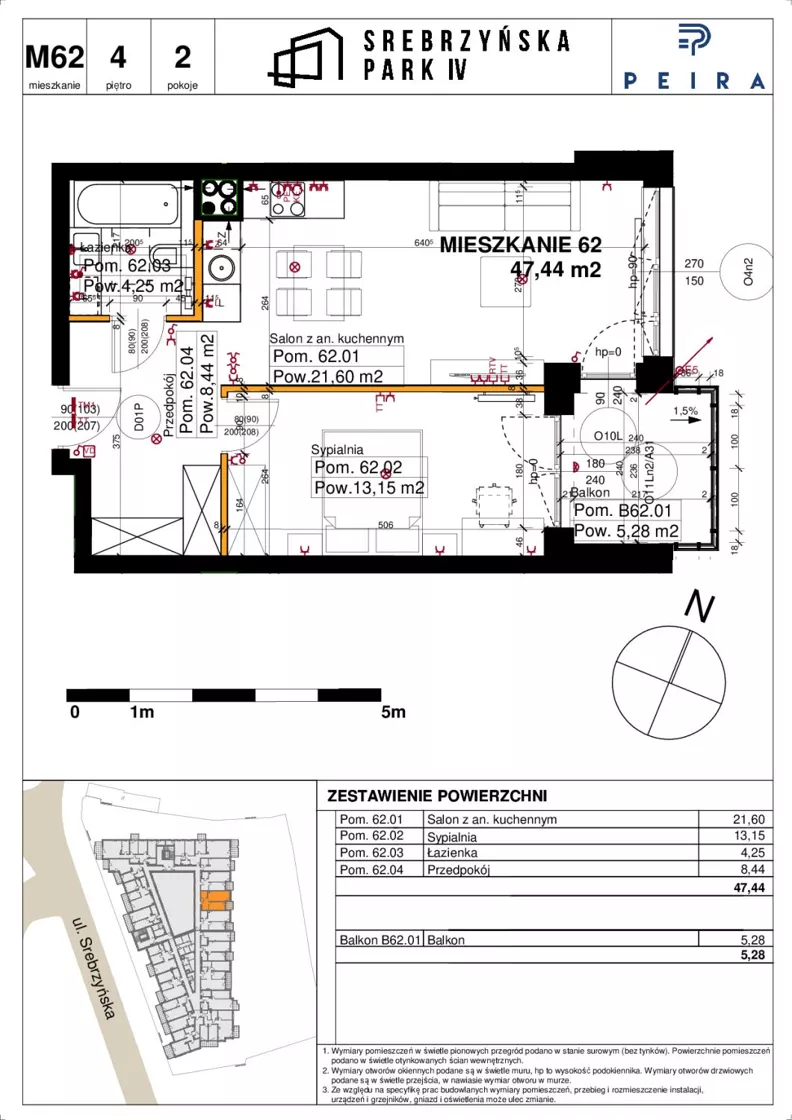 2 pokoje, mieszkanie 47,44 m², piętro 4, oferta nr M62, Srebrzyńska Park IV, Łódź, Polesie, ul. Srebrzyńska 109