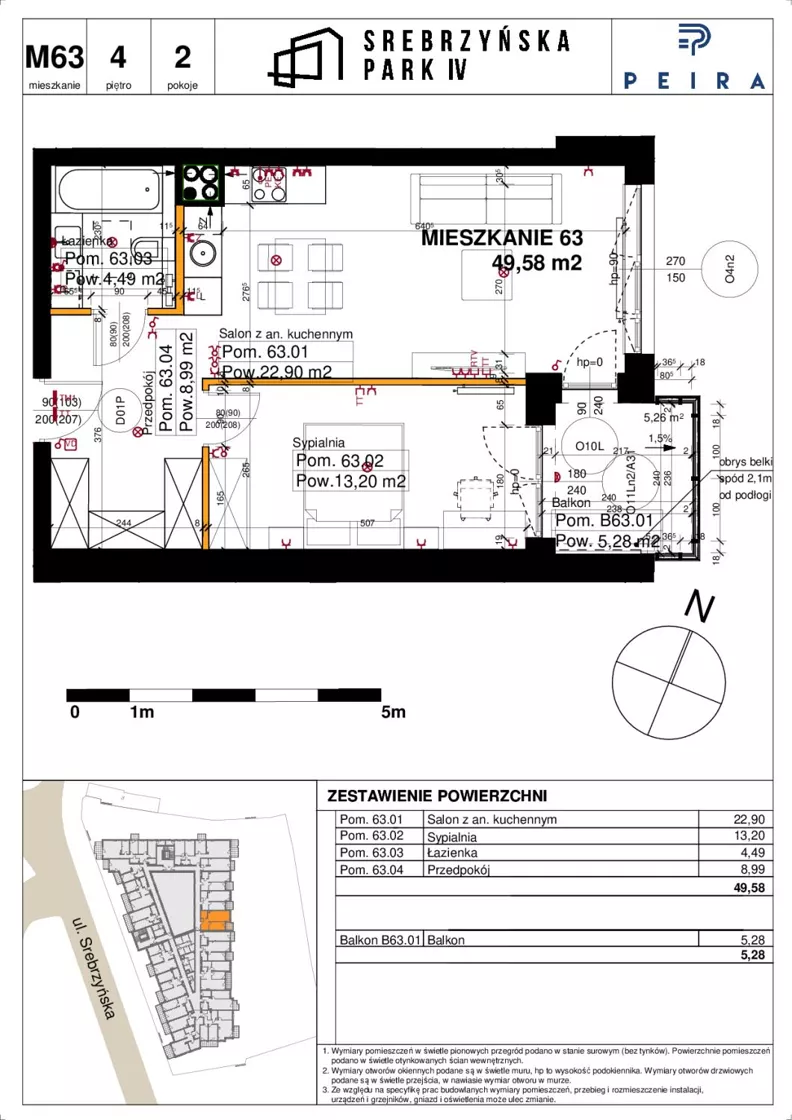 2 pokoje, mieszkanie 49,58 m², piętro 4, oferta nr M63, Srebrzyńska Park IV, Łódź, Polesie, ul. Srebrzyńska 109