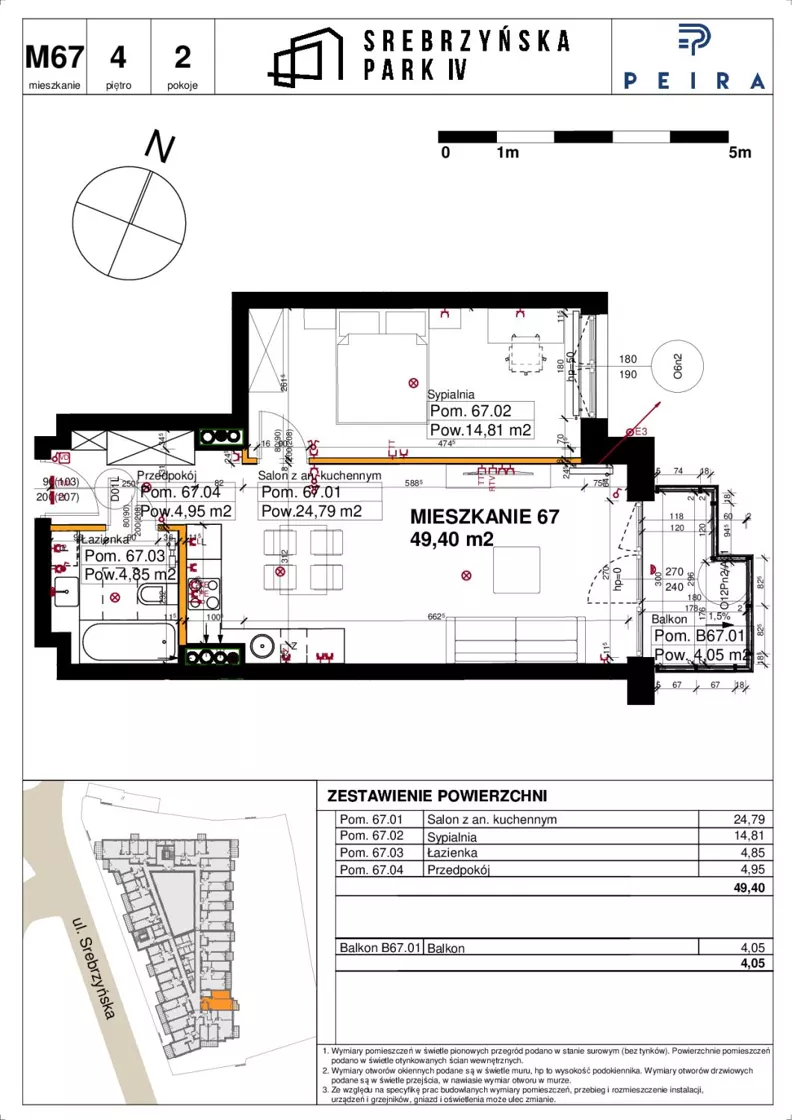 2 pokoje, mieszkanie 49,40 m², piętro 4, oferta nr M67, Srebrzyńska Park IV, Łódź, Polesie, ul. Srebrzyńska 109