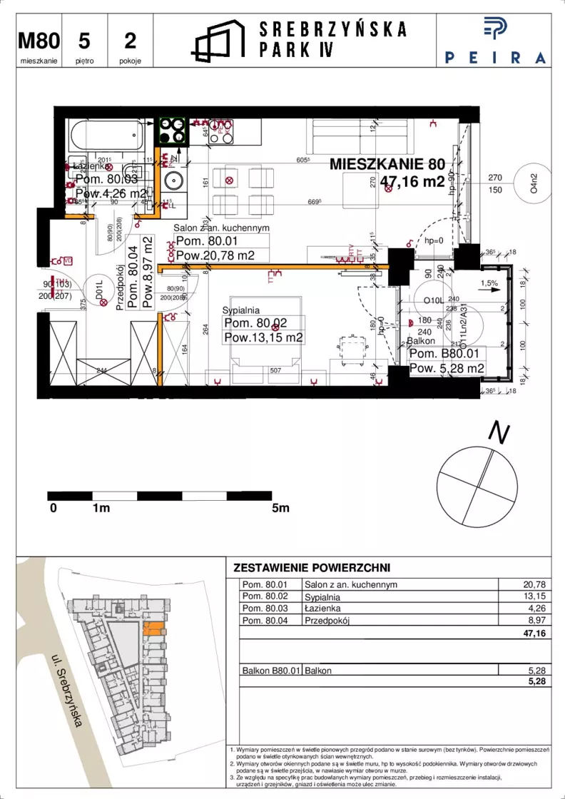 2 pokoje, mieszkanie 47,16 m², piętro 5, oferta nr M80, Srebrzyńska Park IV, Łódź, Polesie, ul. Srebrzyńska 109