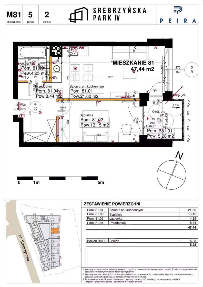 2 pokoje, mieszkanie 47,44 m², piętro 5, oferta nr M81, Srebrzyńska Park IV, Łódź, Polesie, ul. Srebrzyńska 109