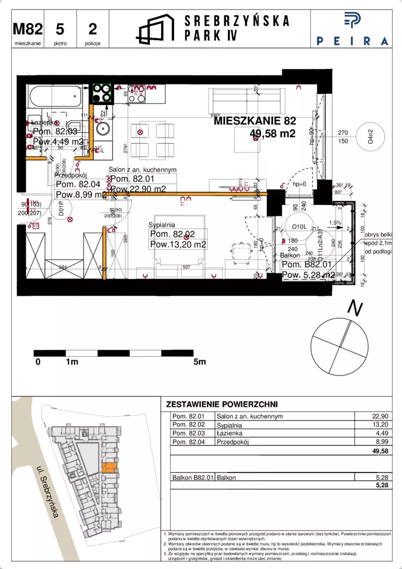 2 pokoje, mieszkanie 49,58 m², piętro 5, oferta nr M82, Srebrzyńska Park IV, Łódź, Polesie, ul. Srebrzyńska 109
