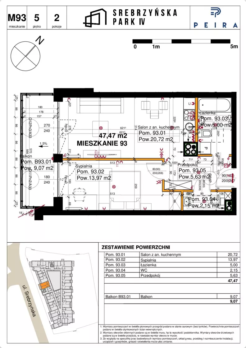 2 pokoje, mieszkanie 47,47 m², piętro 5, oferta nr M93, Srebrzyńska Park IV, Łódź, Polesie, ul. Srebrzyńska 109