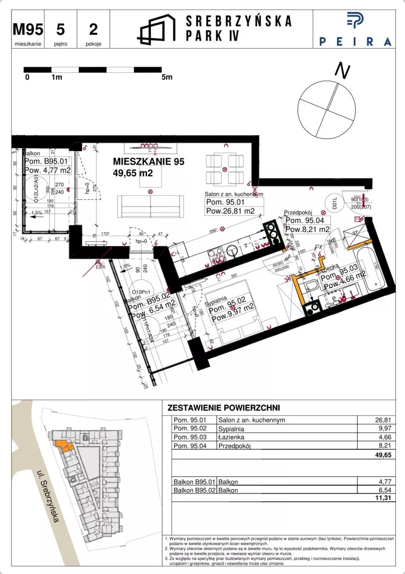 2 pokoje, mieszkanie 49,65 m², piętro 5, oferta nr M95, Srebrzyńska Park IV, Łódź, Polesie, ul. Srebrzyńska 109