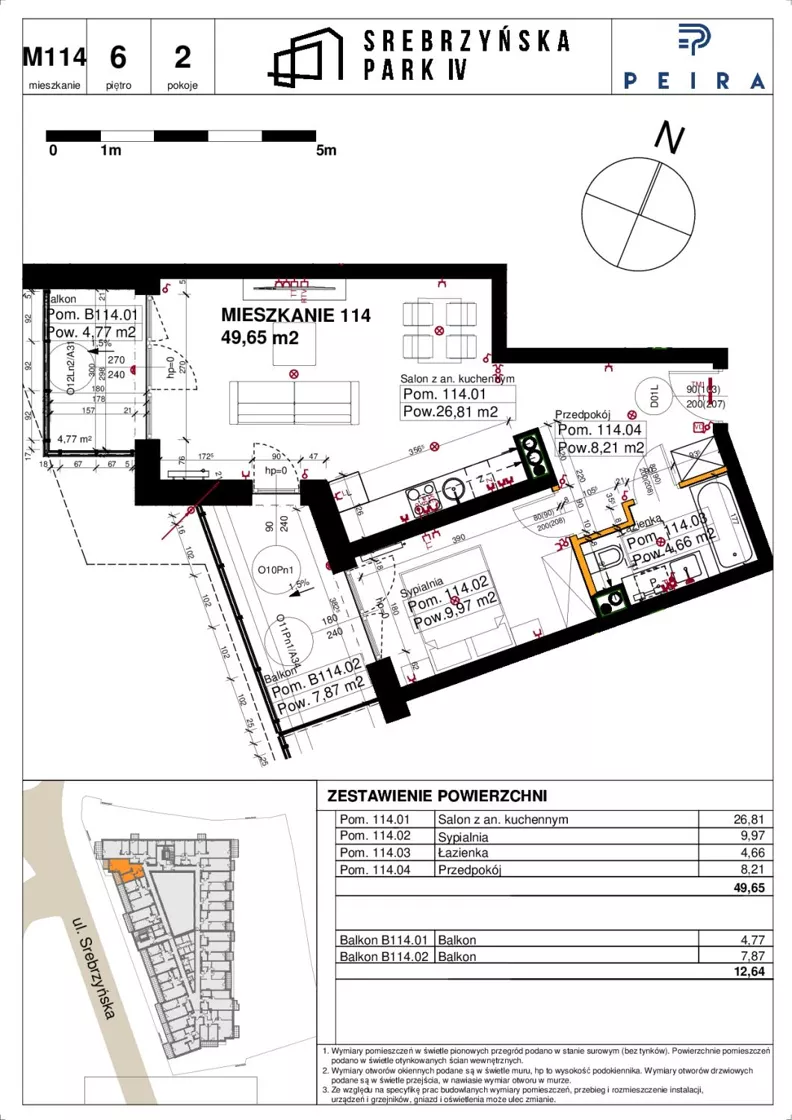 2 pokoje, mieszkanie 49,65 m², piętro 6, oferta nr M114, Srebrzyńska Park IV, Łódź, Polesie, ul. Srebrzyńska 109