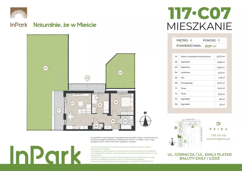 3 pokoje, mieszkanie 58,05 m², parter, oferta nr 117, InPark, Łódź, Bałuty, ul. Górnicza 31