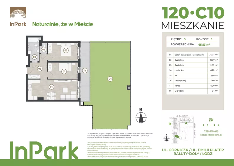 3 pokoje, mieszkanie 65,53 m², parter, oferta nr 120, InPark, Łódź, Bałuty, ul. Górnicza 31
