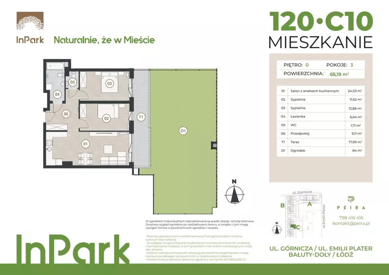 3 pokoje, mieszkanie 65,53 m², parter, oferta nr 120, InPark, Łódź, Bałuty, ul. Górnicza 31