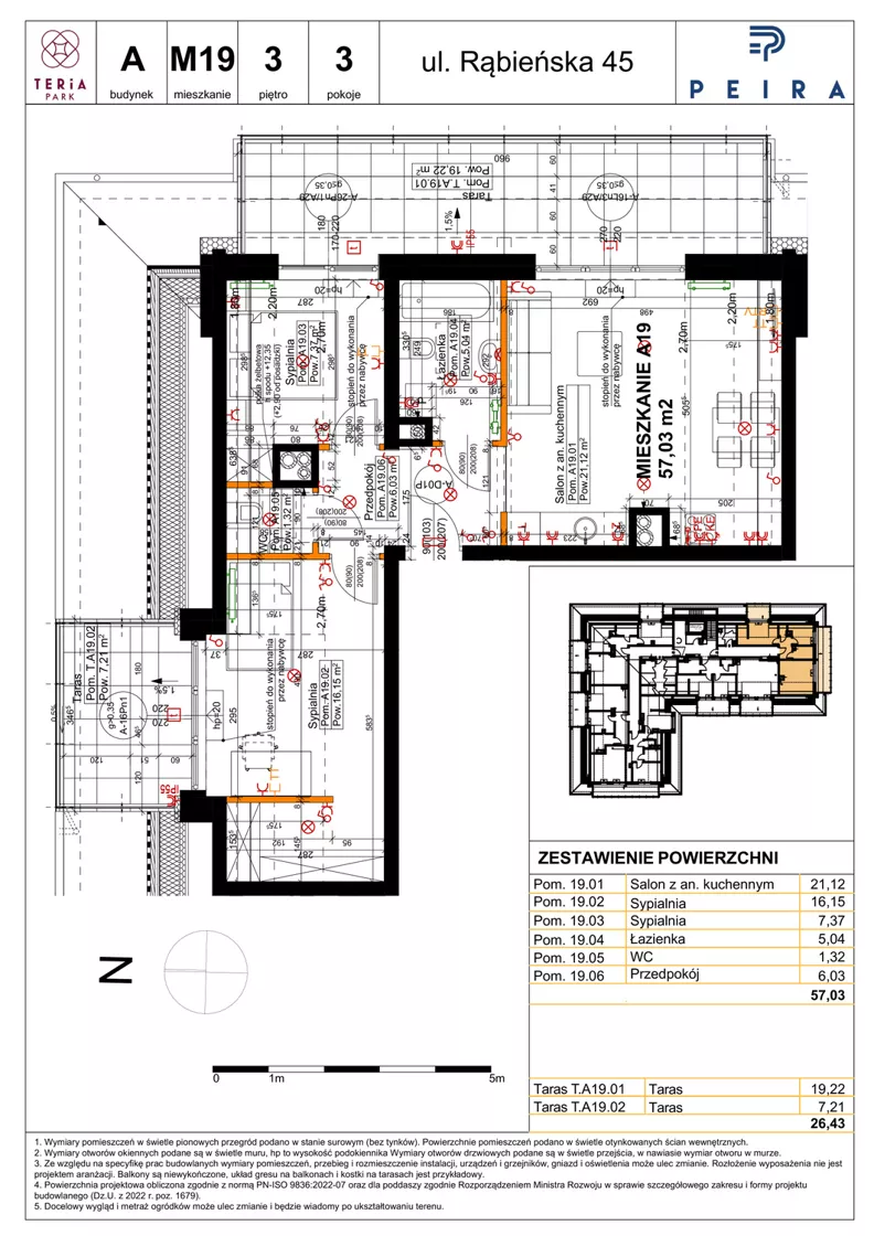 3 pokoje, mieszkanie 57,03 m², piętro 3, oferta nr A19, Teria Park, Łódź, Polesie, Złotno, ul. Rąbieńska 45