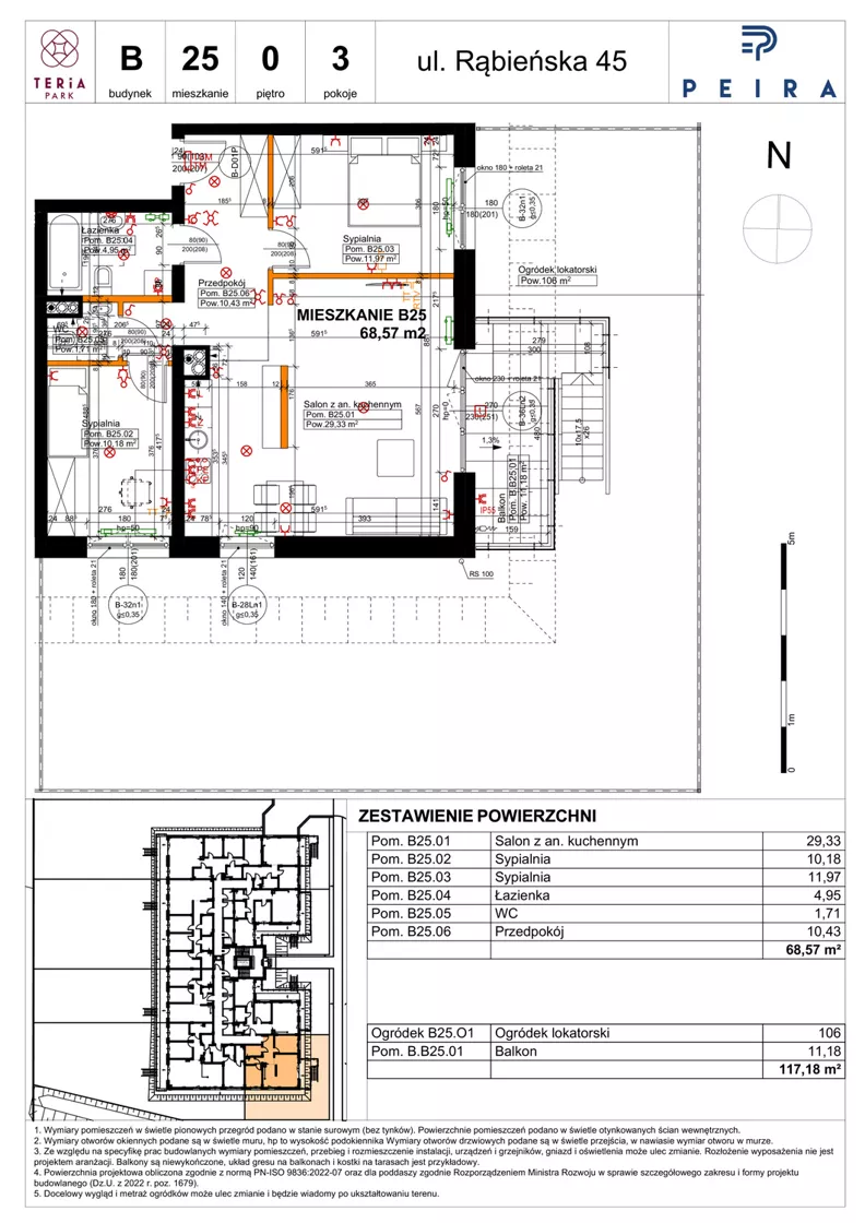3 pokoje, mieszkanie 68,57 m², parter, oferta nr B25, Teria Park, Łódź, Polesie, Złotno, ul. Rąbieńska 45