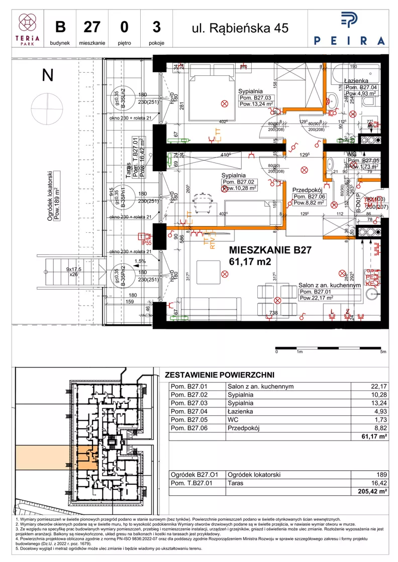 3 pokoje, mieszkanie 61,17 m², parter, oferta nr B27, Teria Park, Łódź, Polesie, Złotno, ul. Rąbieńska 45