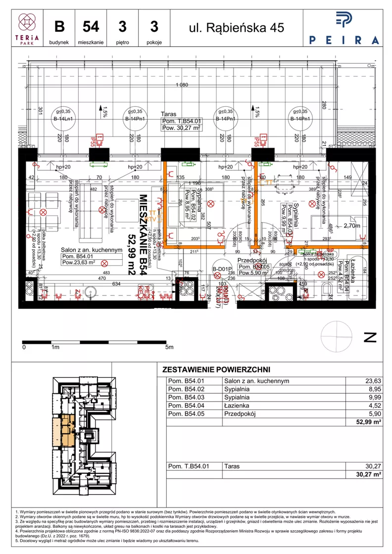 3 pokoje, mieszkanie 52,99 m², piętro 3, oferta nr B54, Teria Park, Łódź, Polesie, Złotno, ul. Rąbieńska 45