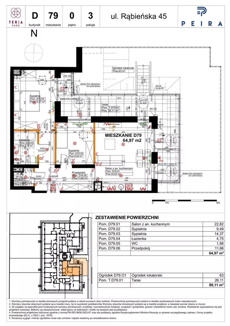 3 pokoje, mieszkanie 64,97 m², parter, oferta nr D79, Teria Park, Łódź, Polesie, Złotno, ul. Rąbieńska 45