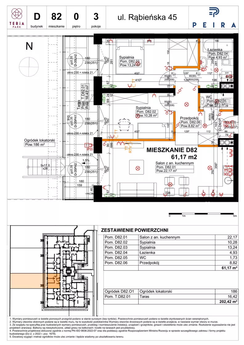 3 pokoje, mieszkanie 61,17 m², parter, oferta nr D82, Teria Park, Łódź, Polesie, Złotno, ul. Rąbieńska 45