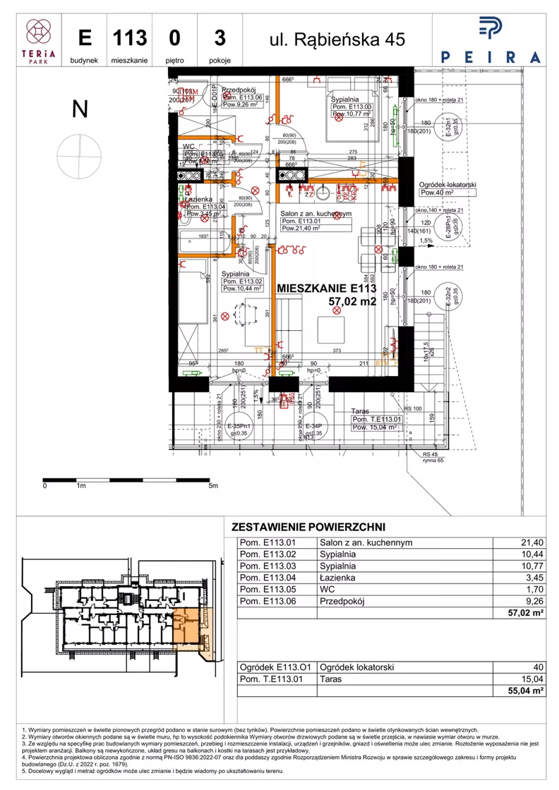 3 pokoje, mieszkanie 57,02 m², parter, oferta nr E113, Teria Park, Łódź, Polesie, Złotno, ul. Rąbieńska 45