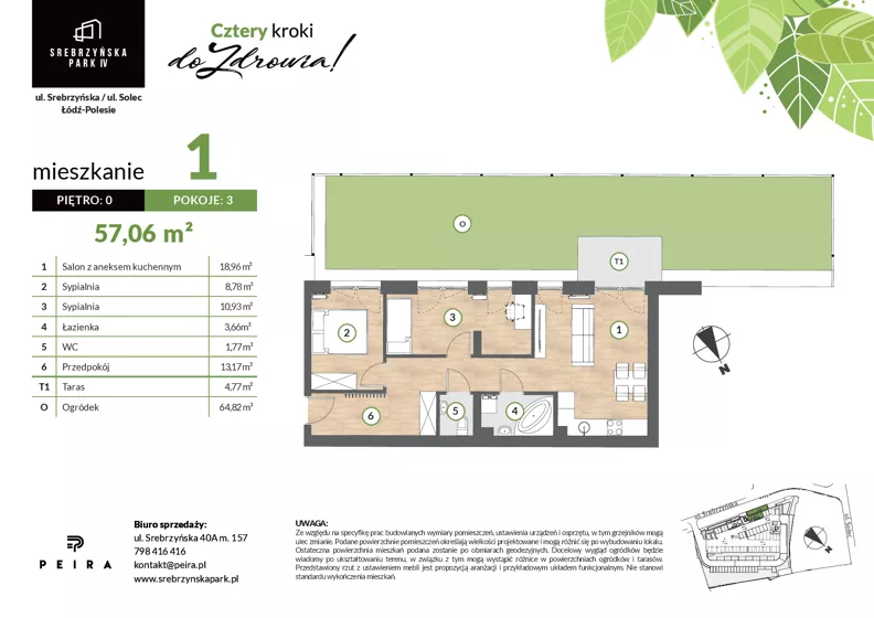 3 pokoje, mieszkanie 57,06 m², parter, oferta nr M01, Srebrzyńska Park IV, Łódź, Polesie, ul. Srebrzyńska 109
