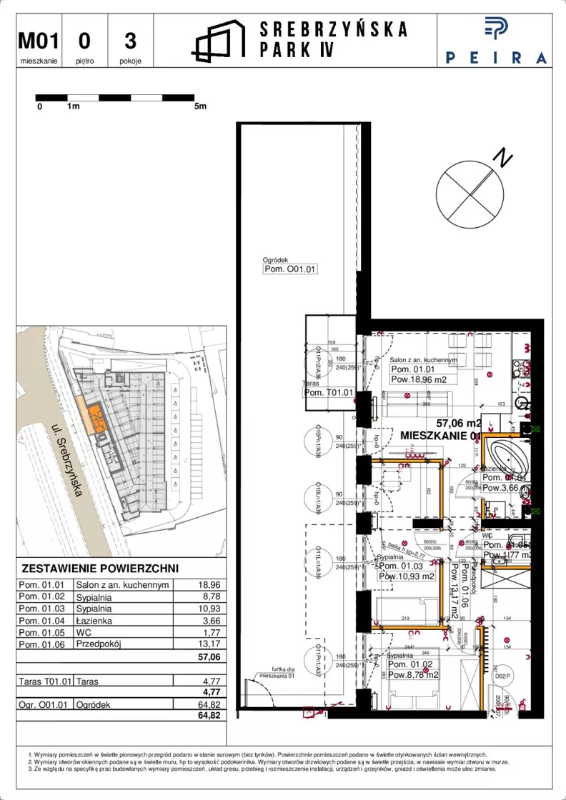 3 pokoje, mieszkanie 57,06 m², parter, oferta nr M01, Srebrzyńska Park IV, Łódź, Polesie, ul. Srebrzyńska 109