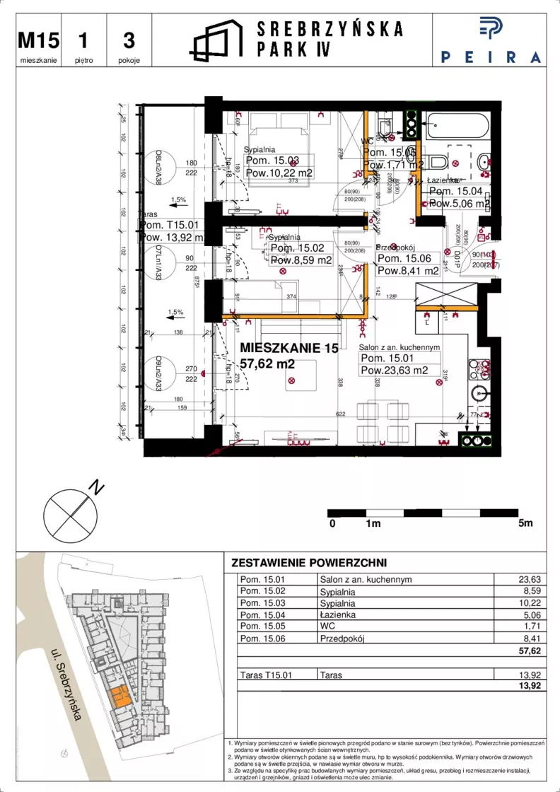 3 pokoje, mieszkanie 57,62 m², piętro 1, oferta nr M15, Srebrzyńska Park IV, Łódź, Polesie, ul. Srebrzyńska 109