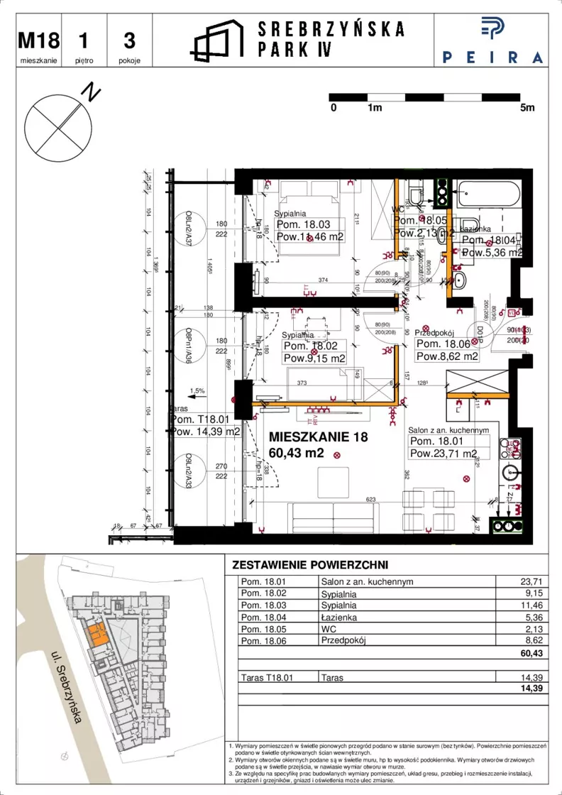 3 pokoje, mieszkanie 60,43 m², piętro 1, oferta nr M18, Srebrzyńska Park IV, Łódź, Polesie, ul. Srebrzyńska 109