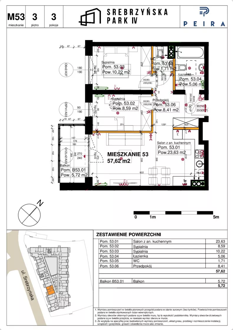 3 pokoje, mieszkanie 57,62 m², piętro 3, oferta nr M53, Srebrzyńska Park IV, Łódź, Polesie, ul. Srebrzyńska 109