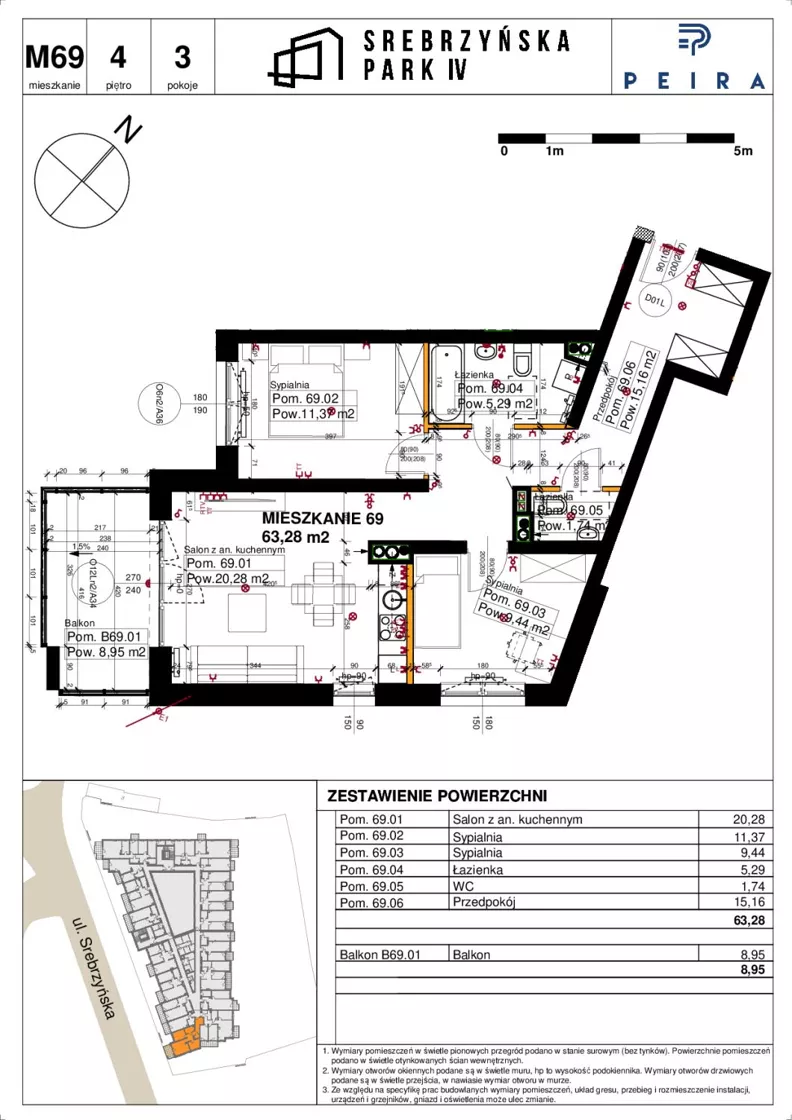 3 pokoje, mieszkanie 63,28 m², piętro 4, oferta nr M69, Srebrzyńska Park IV, Łódź, Polesie, ul. Srebrzyńska 109