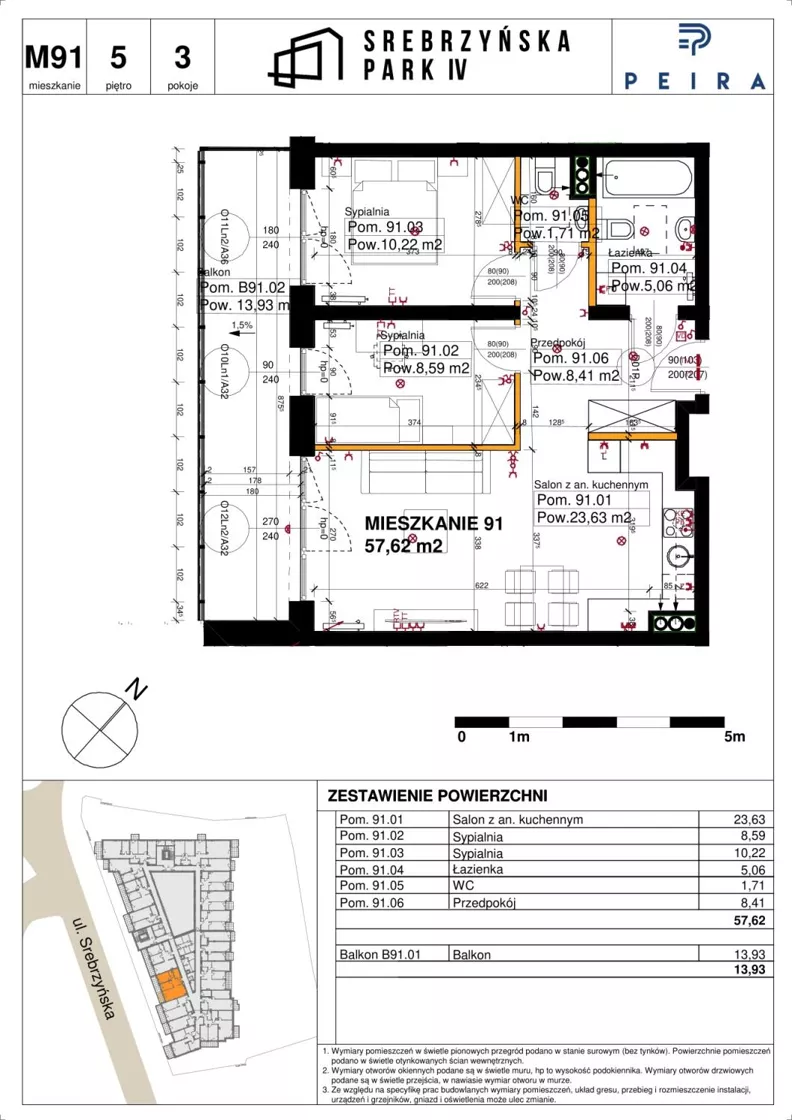 3 pokoje, mieszkanie 57,62 m², piętro 5, oferta nr M91, Srebrzyńska Park IV, Łódź, Polesie, ul. Srebrzyńska 109