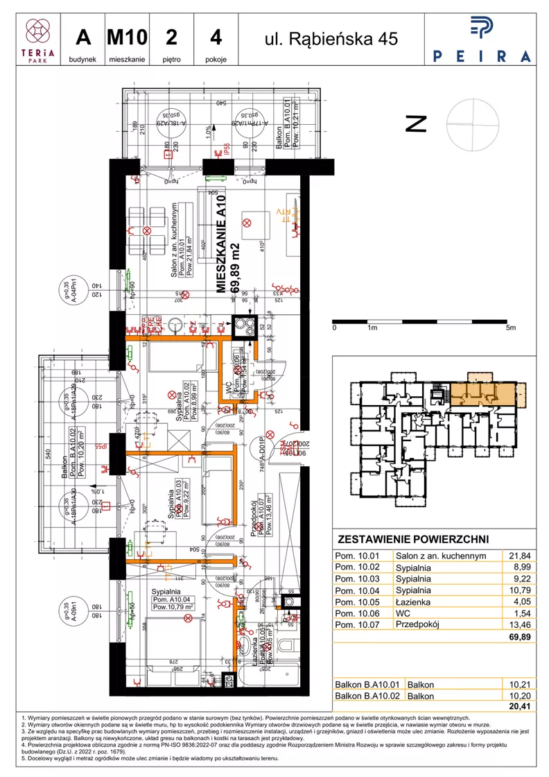 4 pokoje, mieszkanie 69,89 m², piętro 2, oferta nr A10, Teria Park, Łódź, Polesie, Złotno, ul. Rąbieńska 45