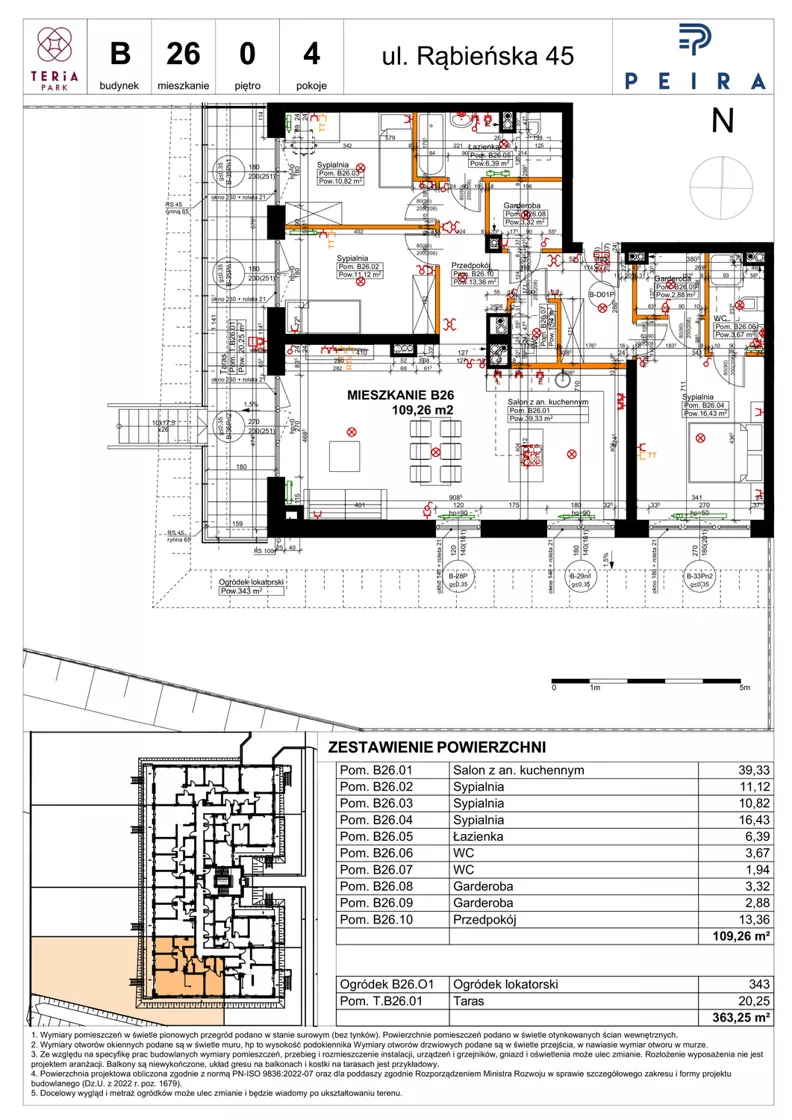 4 pokoje, mieszkanie 109,26 m², parter, oferta nr B26, Teria Park, Łódź, Polesie, Złotno, ul. Rąbieńska 45