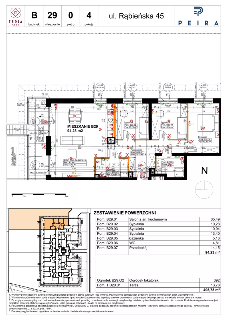 4 pokoje, mieszkanie 94,23 m², parter, oferta nr B29, Teria Park, Łódź, Polesie, Złotno, ul. Rąbieńska 45