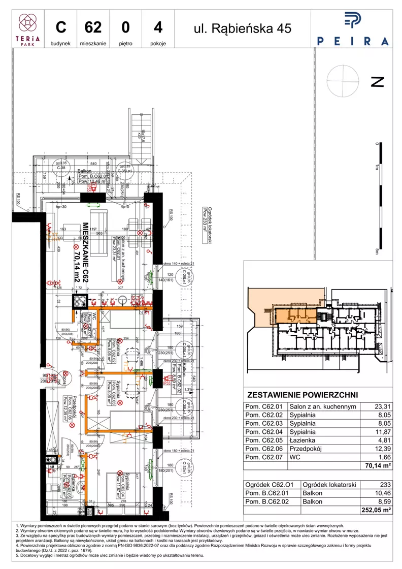 4 pokoje, mieszkanie 70,14 m², parter, oferta nr C62, Teria Park, Łódź, Polesie, Złotno, ul. Rąbieńska 45