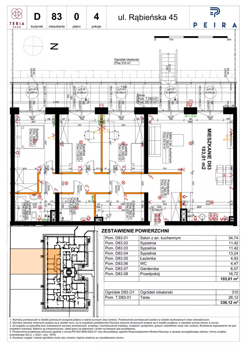 4 pokoje, mieszkanie 103,01 m², parter, oferta nr D83, Teria Park, Łódź, Polesie, Złotno, ul. Rąbieńska 45