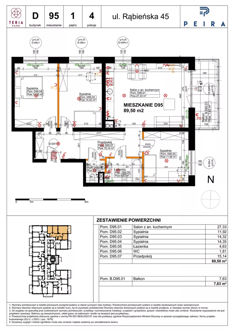 4 pokoje, mieszkanie 89,50 m², piętro 1, oferta nr D95, Teria Park, Łódź, Polesie, Złotno, ul. Rąbieńska 45
