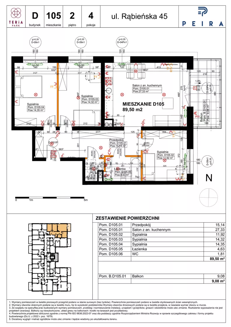 4 pokoje, mieszkanie 89,50 m², piętro 2, oferta nr D105, Teria Park, Łódź, Polesie, Złotno, ul. Rąbieńska 45