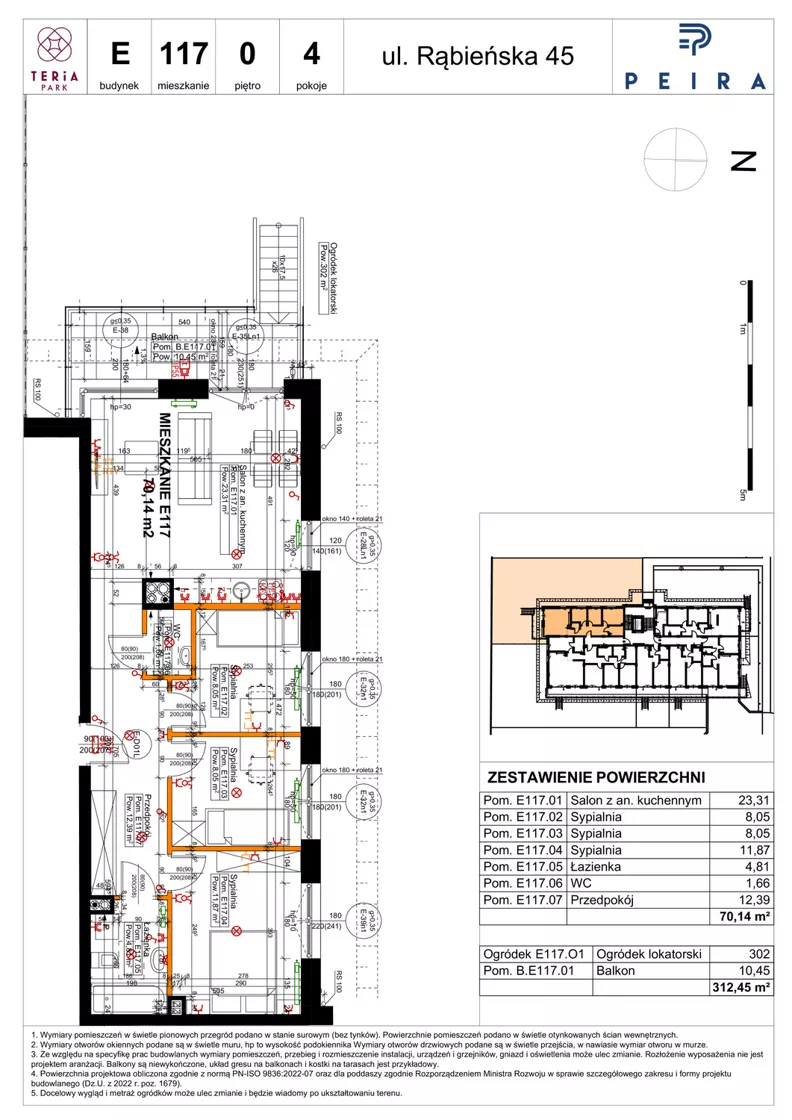 4 pokoje, mieszkanie 70,14 m², parter, oferta nr E117, Teria Park, Łódź, Polesie, Złotno, ul. Rąbieńska 45