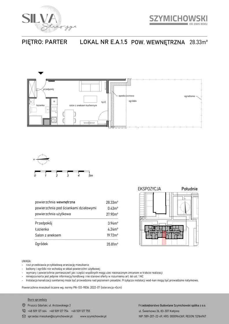 1 pokój, mieszkanie 28,33 m², parter, oferta nr E.A.1.5, Silva Straszyn - bud E,F, Straszyn, ul. Boczna/Starogardzka