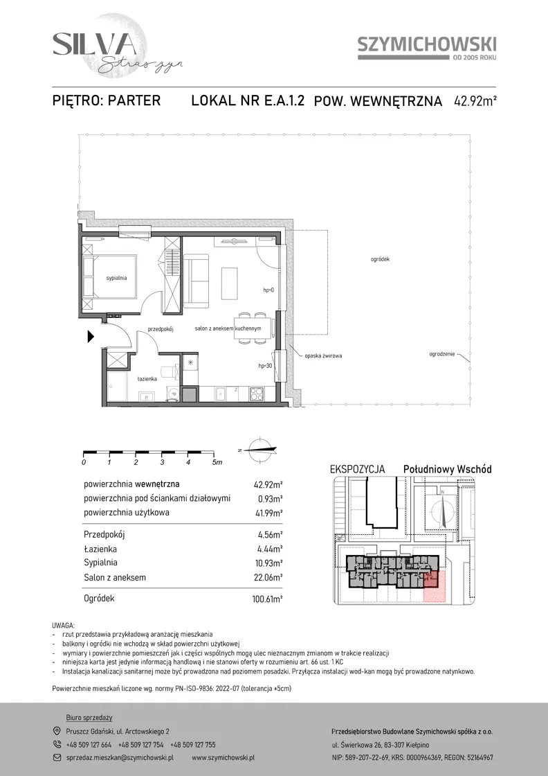2 pokoje, mieszkanie 42,92 m², parter, oferta nr E.A.1.2, Silva Straszyn - bud E,F, Straszyn, ul. Boczna/Starogardzka