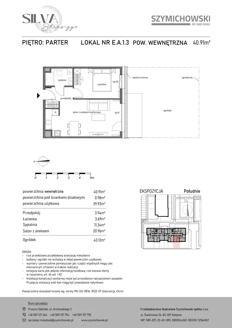 2 pokoje, mieszkanie 40,91 m², parter, oferta nr E.A.1.3, Silva Straszyn - bud E,F, Straszyn, ul. Boczna/Starogardzka