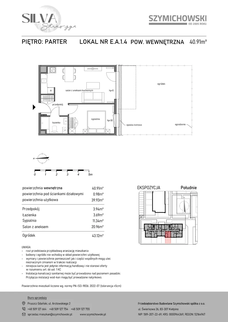 2 pokoje, mieszkanie 40,91 m², parter, oferta nr E.A.1.4, Silva Straszyn - bud E,F, Straszyn, ul. Boczna/Starogardzka