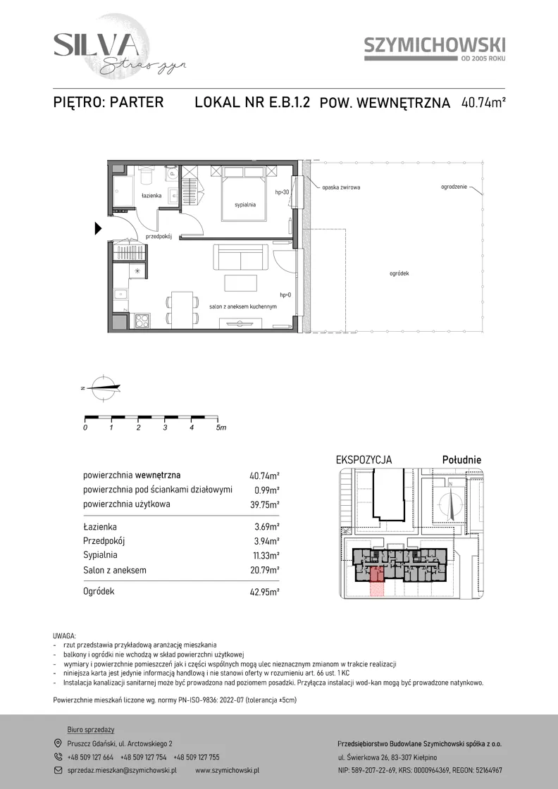 2 pokoje, mieszkanie 40,74 m², parter, oferta nr E.B.1.2, Silva Straszyn - bud E,F, Straszyn, ul. Boczna/Starogardzka