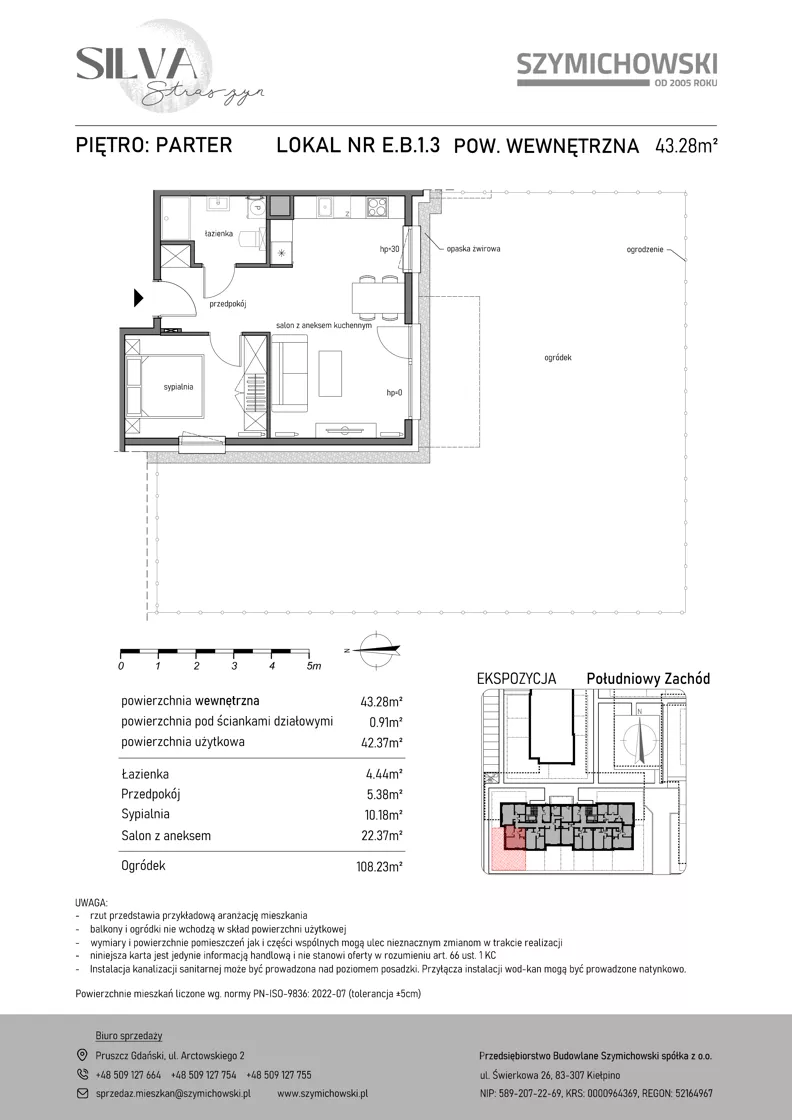 2 pokoje, mieszkanie 43,28 m², parter, oferta nr E.B.1.3, Silva Straszyn - bud E,F, Straszyn, ul. Boczna/Starogardzka