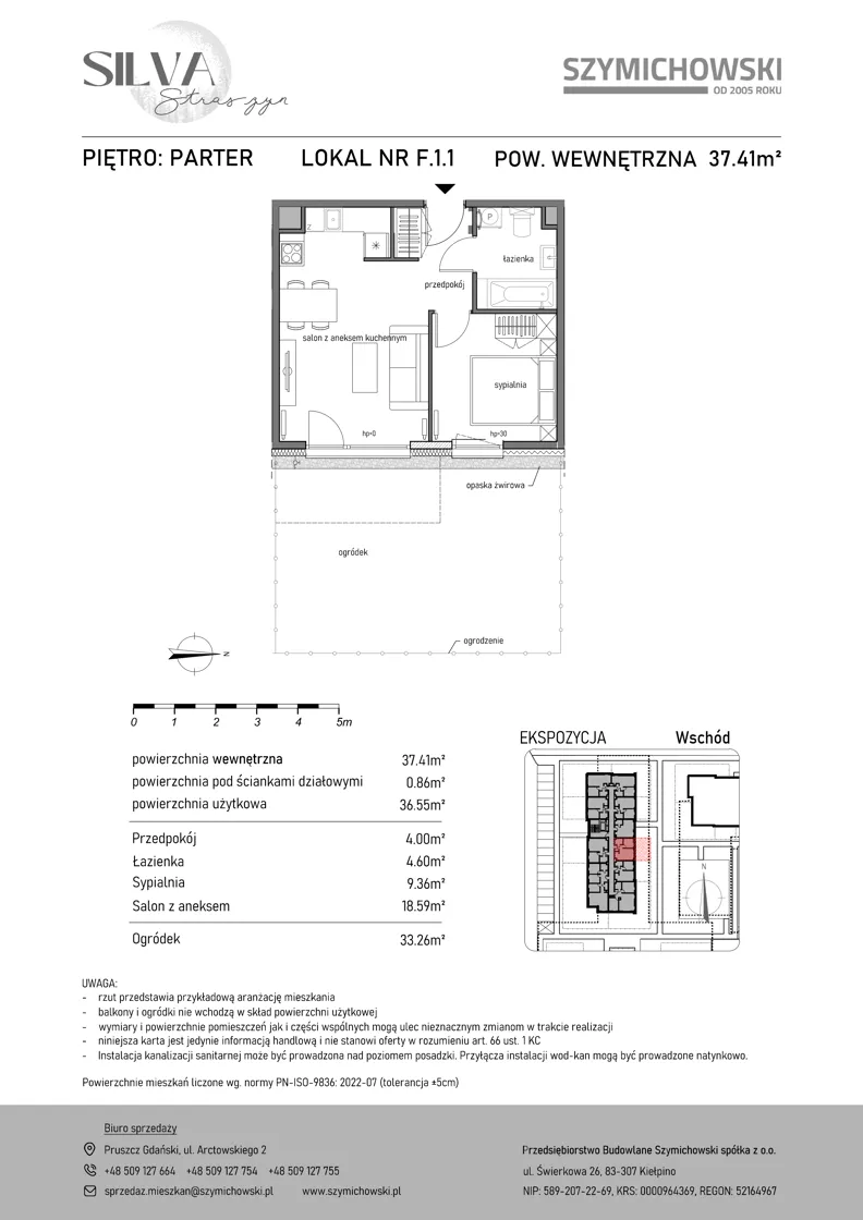 2 pokoje, mieszkanie 37,41 m², parter, oferta nr F.1.1, Silva Straszyn - bud E,F, Straszyn, ul. Boczna/Starogardzka