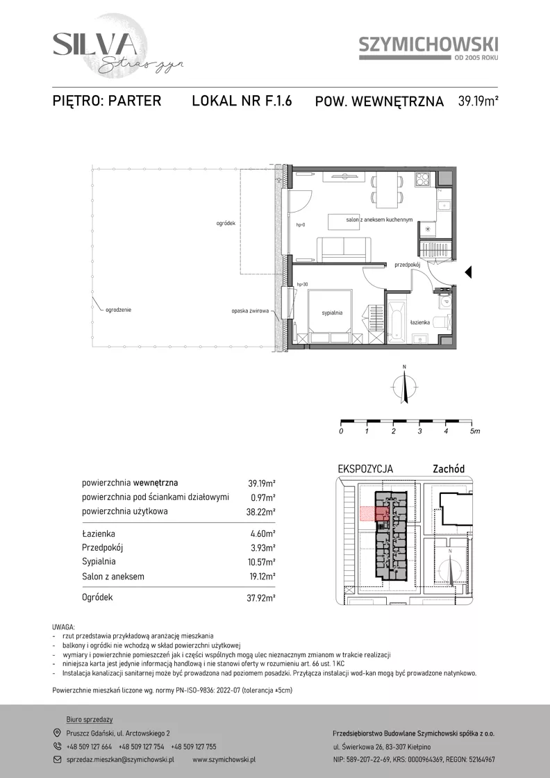2 pokoje, mieszkanie 39,19 m², parter, oferta nr F.1.6, Silva Straszyn - bud E,F, Straszyn, ul. Boczna/Starogardzka