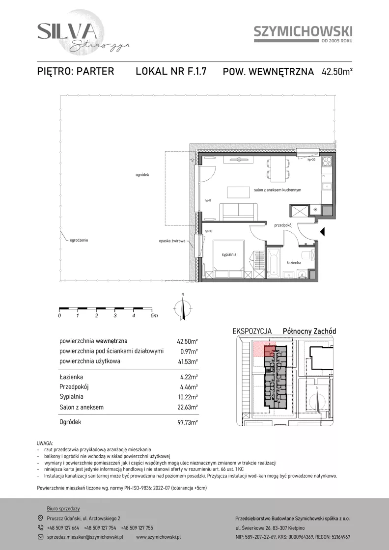 2 pokoje, mieszkanie 42,50 m², parter, oferta nr F.1.7, Silva Straszyn - bud E,F, Straszyn, ul. Boczna/Starogardzka