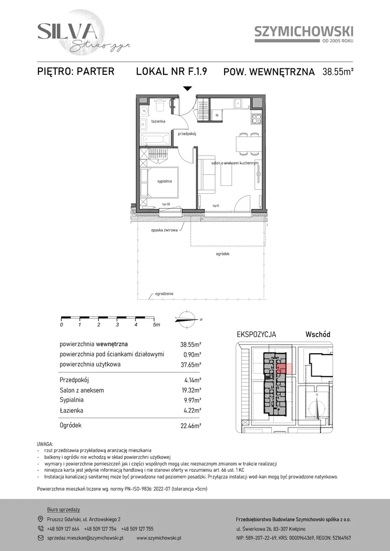 2 pokoje, mieszkanie 38,55 m², parter, oferta nr F.1.9, Silva Straszyn - bud E,F, Straszyn, ul. Boczna/Starogardzka