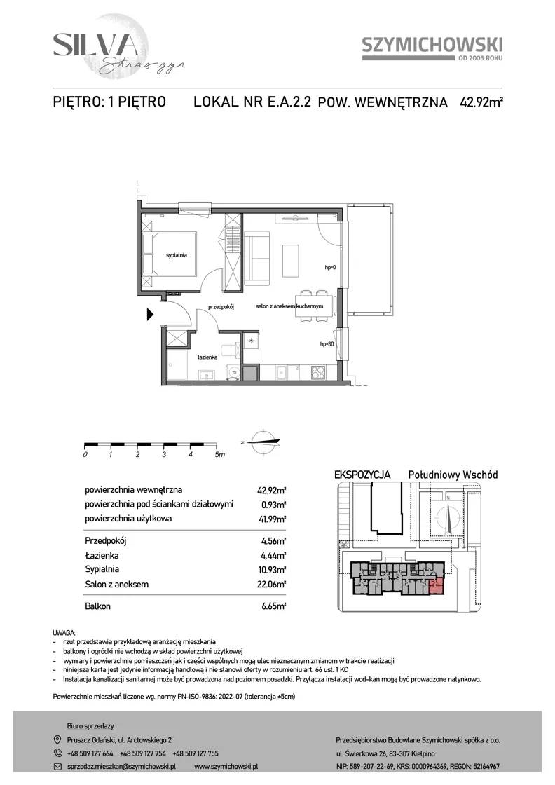 2 pokoje, mieszkanie 42,92 m², piętro 1, oferta nr E.A.2.2, Silva Straszyn - bud E,F, Straszyn, ul. Boczna/Starogardzka