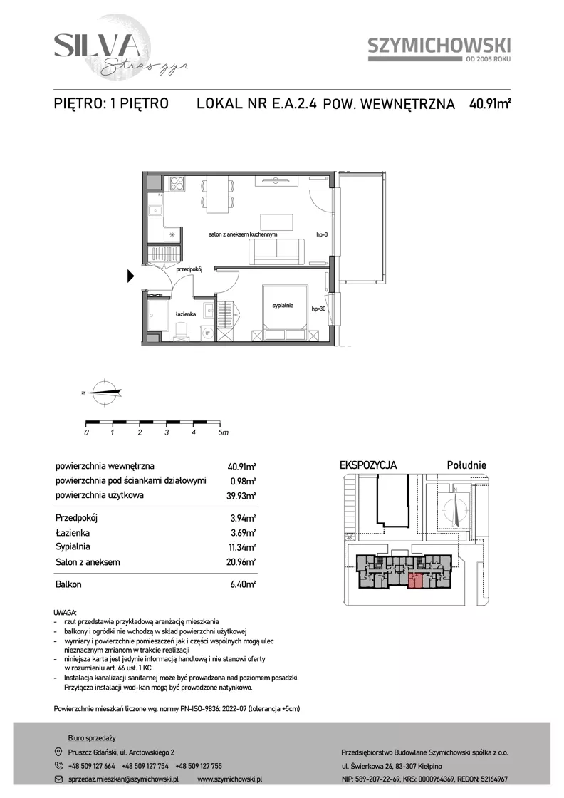 2 pokoje, mieszkanie 40,91 m², piętro 1, oferta nr E.A.2.4, Silva Straszyn - bud E,F, Straszyn, ul. Boczna/Starogardzka