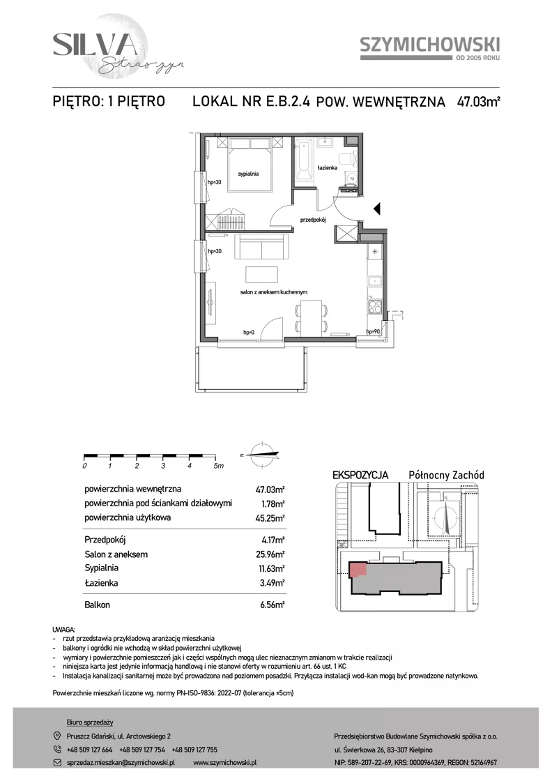 2 pokoje, mieszkanie 47,03 m², piętro 1, oferta nr E.B.2.4, Silva Straszyn - bud E,F, Straszyn, ul. Boczna/Starogardzka