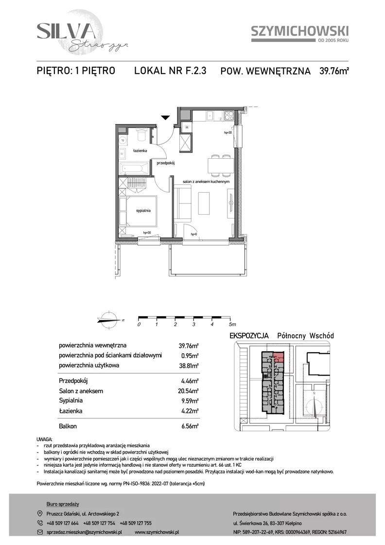 2 pokoje, mieszkanie 39,76 m², piętro 1, oferta nr F.2.3, Silva Straszyn - bud E,F, Straszyn, ul. Boczna/Starogardzka